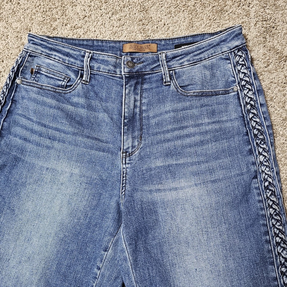 Judy Blue Jeans Size 15/32 Wide Leg Braided Side Seam Cropped High Rise JB88850 - Picture 2 of 10